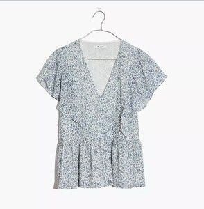 Madewell Georgette Ruffle-Sleeve Peplum Top in Americana Floral Women's Small
